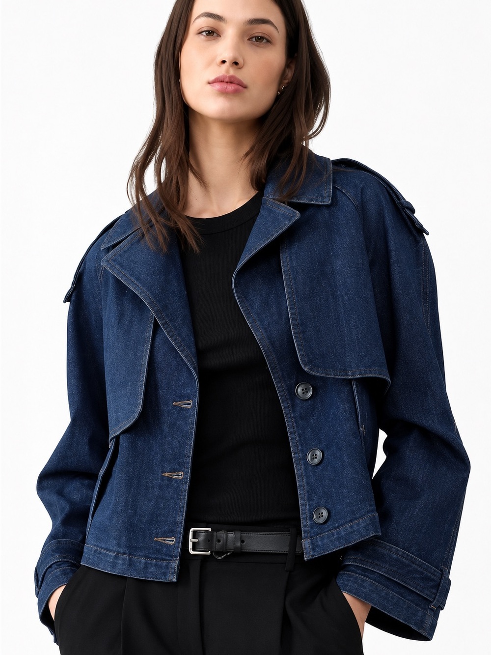 Banana Republic Denim Jacket Dark Wash Cropped Utility NWOT S